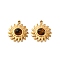 Natural Tiger Eye Sun Charms, with 304 Stainless Steel Settings, Ion Plating(IP), Real 14K Gold Plated, 14x12x3.5mm, Hole: 1.2mm
