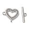 Brass Micro Pave Clear Cubic Zirconia Toggle Clasps, Cadmium Free & Nickel Free & Lead Free, Heart, Platinum, 19mm, Ring: 11.5x13x1mm, Hole: 0.9mm, Bar: 13x4x2mm, Hole: 0.9mm