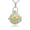 Silver Color Plated Brass Hollow Round Cage Pendants, with No Hole Spray Painted Brass Round Ball Beads, Champagne Yellow, 35x25x21mm, Hole: 3x8mm