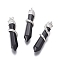 Natural Dyed & Heated Black Agate Big Pendants, with Brass Findings, Snake with Diamond, Platinum Metal Color, 60x12mm, Hole: 5x7mm