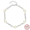Rhodium Plated 925 Sterling Silver Micro Pave Cubic Zirconia Link Bracelets, Round Natural Pearl Beads Bracelets for Women, Platinum, 6-3/4 inch(17cm)