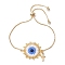 Adjustable Brass Slider Bracelets, with Handmade Glass Links, Eye, Golden, Inner Diameter: 2~3 inch(5~7.5cm)