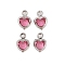 Heart Rack Plating Brass Glass Pendants, Cadmium Free & Lead Free, Long-Lasting Plated, Platinum, Hot Pink, 7.5x5x2mm, Hole: 1mm