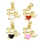 Rack Plating Brass Enamel Pendants, Long-Lasting Plated, Cadmium Free & Lead Free, Real 18K Gold Plated, Word Fe Charm, Mixed Color, 16x15.5x3mm, Hole: 4x3.5mm