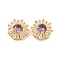 Brass Pave Cubic Zirconia Multi-Strand Links, Flower, Real 18K Gold Plated, Purple, 14.5x7.5mm, Hole: 1.6mm