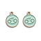 Alloy Enamel Pendants, Flat Round with Constellation/Zodiac Sign, Cancer, Aquamarine, Light Gold, 22x18x2mm, Hole: 1.5mm