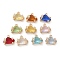 Brass Micro Pave Cubic Zirconia with Glass Charms, Nuggets Charms, Cadmium Free & Nickel Free & Lead Free, Light Gold, Mixed Color, 9x10.5x7mm, Hole: 1.2mm