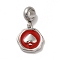 304 Stainless Steel Enamel European Dangle Charms, Large Hole Pendants, Flat Round with Spade Pattern, Stainless Steel Color, FireBrick, 25mm, Pendant: 15x14x2.5mm, Hole: 4.5mm