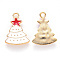 Alloy Enamel Pendants, for Christmas, Christmas Tree with star, Light Gold, White, 22x16x3mm, Hole: 2mm