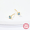 Golden Sterling Silver Micro Pave Cubic Zirconia Stud Earring, Square, Sky Blue, 3.2x3.2mm