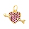 Brass Micro Pave Cubic Zirconia Pendants, Cadmium Free & Lead Free, An Arrow Through The Heart, with Jump Ring, Real 14K Gold Plated, 11x17x2.5mm, Hole: 3.5mm