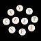 Natural Freshwater Shell Beads, with Golden Plated Brass Etched Metal Embellishments, Flat Round with Letter, Letter F, 7.5~8x4~5mm, Hole: 0.8mm