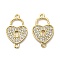 Brass Micro Pave Clear Cubic Zirconia Heart Lock Connector Charms, Long-Lasting Plated, Cadmium Free & Lead Free, Rack Plating, Real 18K Gold Plated, 20.5x12x1.5mm, Hole: 1.5mm