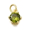 Brass Pave Cubic Zirconia Pendants, Round Charms, With Jump Ring, Long-Lasting Plated, Lead Free & Cadmium Free, Rack Plating, Real 18K Gold Plated, Dark Olive Green, 8.5x7.5x5mm, Hole: 3.2mm