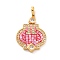 Natural Shell Pendants, with with Clear Cubic Zirconia and Golden Brass Findings, Lantern, Red, 30x18.5x2.5mm, Hole: 5x3.5mm