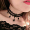 Gothic Style Resin Tassel Lace Chain Necklaces, Oval, Black, 11.81~15.75 inch(30~40cm)