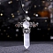 Natural Quartz Crystal Pointed Big Pendants, Platinum Plated Matel Wing Faceted Bullet Charms, 54x37mm