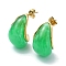 Ion Plating(IP) Golden 304 Stainless Steel Teardrop Stud Earrings, Half Hoop Earrings with Resin, Spring Green, 23~24x15mm