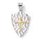 Ion Plating(IP) 304 Stainless Steel Pendants, Shield with Cross Charm, Golden & Stainless Steel Color, 34x21x4mm, Hole: 7.5x4.5mm