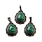 Synthetic Malachite Teardrop Pendants, Red Copper Tone Brass Charms, 28.5x20.5x7mm, Hole: 8x5mm