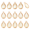 16Pcs Natural Paua Shell & Brass Teardrop Charms, White, Golden, 14x10mm, Hole: 1.4mm
