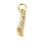 Brass Micro Pave Clear Cubic Zirconia Pendants, Cadmium Free & Nickel Free & Lead Free, Real 18K Gold Plated, Fork, 16x3.7x2.4mm, Hole: 3.2mm