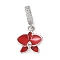 Brass Micro Pave Clear Cubic Zirconia Flower European Dangle Charms, Red Enamel Large Hole Pendants, Cadmium Free & Lead Free, Long-Lasting Plated, Rack Plating, Platinum, 25mm, Hole: 4mm