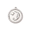 Brass Pendants Pave Shell, with Clear Cubic Zirconia, Cadmium Free & Nickel Free & Lead Free, Round with Moon & Star, Platinum, 18.5x16.5x2.5mm, Hole: 1.2mm