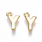 Brass Charms, Letter, Nickel Free, Real 18K Gold Plated, Letter.Y, 8.5x5.5x1.5mm, Hole: 0.8mm