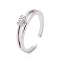 Clear Cubic Zirconia Heart Open Cuff Ring, Brass Jewelry for Women, Platinum, Inner Diameter: 16mm