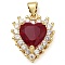 Rack Plating Brass Glass Pendants, with Cubic Zirconia, Long-Lasting Plated, Heart, Real 18K Gold Plated, 17x15x7mm, Hole: 2.5x4mm
