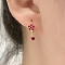 925 Sterling Silver Cubic Zirconia Plum Blossom Hoop Earrings, Romantic Sweet Fashion Earrings, Golden, Magenta, 16x6mm