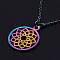 201 Stainless Steel Pendants Necklaces, with Cable Chains and Lobster Claw Clasps, Flat Round with Flower, Rainbow Color, 15-3/4 inch(40cm), 1.5mm