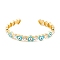 Heart Brass Pave Clear Cubic Zirconia Evil Eye Open Cuff Bangles with Enamel for Women, Real 18K Gold Platend, Light Sky Blue, Inner Diameter: 2-1/8~2-3/8 inch(5.4~5.9cm), 8mm