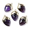 Natural Amethyst Pendants, with Golden Brass Finding, Straberry Shape Charms, Faceted, 25x17.5x7mm, Hole: 1.6mm