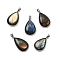 Natural Labradorite Pendants, Brass Teardrop Charms, Cadmium Free & Lead Free, Platinum, 29~30.5x17.5~19x6~6.5mm, Hole: 5.5x4.5mm