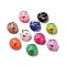 Baking Paint Acrylic Beads, Hand Drawn Beads, with Enamel, Flat Round Face, Mixed Color, 15x16x10mm, Hole: 2.6mm