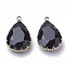 K9 Glass Pendants, with Golden Tone Brass Findings, Faceted, Drop, Black, 29~30x19x6~8.5mm, Hole: 2mm