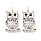 Brass Micro Pave Black Cubic Zirconia Pendants, Cadmium Free & Nickel Free & Lead Free, Owl Charm, Real Platinum Plated, 13x7x3mm, Hole: 1mm