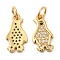 Brass Micro Pave Cubic Zirconia Pendants, Flat Round with Sun, Real 18K Gold Plated, 14x8x2mm, Hole: 3.4mm