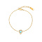 Cubic Zirconia Teardrop Link Bracelet with Golden Stainless Steel Cable Chains, Deep Sky Blue, 6-1/4 inch(16cm)