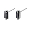 Cubic Zirconia Rectangle Stud Earrings, Silver 925 Sterling Silver Post Earrings, with 925 Stamp, Black, 7.8x3mm