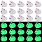 30Pcs Luminous Translucent Resin Pendants, Rabbit Charms, Glow in the Dark, with Platinum Plated 304 Stainless Steel Loops, White, 19x24.5x16mm, Hole: 2mm
