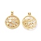 Mother's Day Brass Micro Pave Clear Cubic Zirconia Pendants, Cadmium Free & Lead Free, Flat Round with Heart & Word Mom Charms, Golden, 26x23.5x4mm, Hole: 3x3.5mm