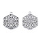 Non-Tarnish 201 Stainless Steel Pendants, Hexagon with Flower, Stainless Steel Color, 28.5x23x2.5mm, Hole: 2mm