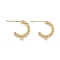 Brass Stud Earring Findings, Half Hoop Earrings, with Loops, Long-Lasting Plated, Real 18K Gold Plated, 17x2.5mm, Hole: 1.2mm, Pin: 0.7mm