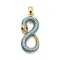 Brass Micro Pave Clear Cubic Zirconia Pendants, Snake Charms, Real 18K Gold Plated, Deep Sky Blue, 28x12x3.5mm, Hole: 5x2mm