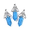 Dyed Synthetic Turquoise Faceted Pointed Bullet Big Pendants, Rack Plating Brass Tree of Life Triangle Charms, Platinum, Lead Free & Cadmium Free, 56~57x26.5~27x16.5~17mm, Hole: 6x4mm