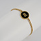 Flat Round with Letter Pattern 304 Stainless Steel Link Bracelets, Figaro Chains Bracelets for Women, with Shell, Gold, Letter R, 7-1/2 inch(19cm)