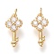 Brass Micro Pave Clear Cubic Zirconia Pendants, Long-Lasting Plated, Key, Golden, 19.5x9x3.5mm, Jump Ring: 4.5x0.8mm, 2.7mm Inner Diameter